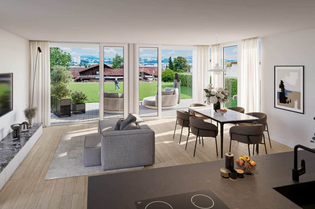 Bienenstrasse Visualisierung Kueche Wohnen BijouHAUS